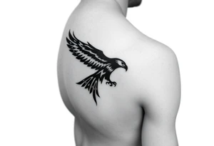 tribal hawk silhouette on below of knee cap tattoo idea