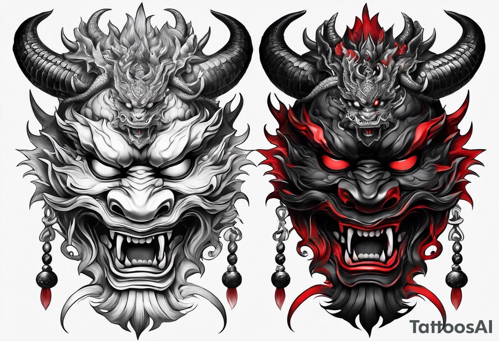Oni Mask with a dragon wrapped around the outside tattoo idea