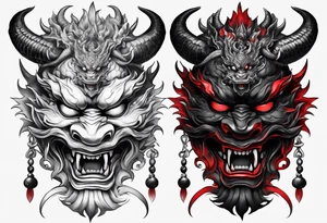 Oni Mask with a dragon wrapped around the outside tattoo idea