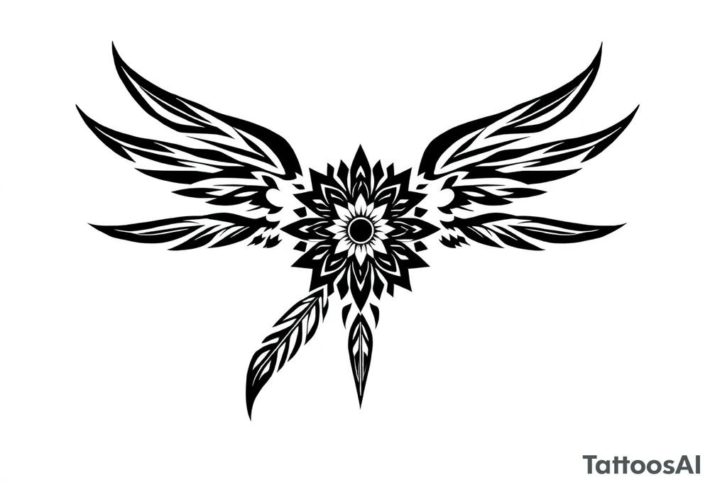 spiritual bold line feather indian mandala shaman tattoo idea