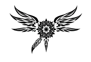 spiritual bold line feather indian mandala shaman tattoo idea