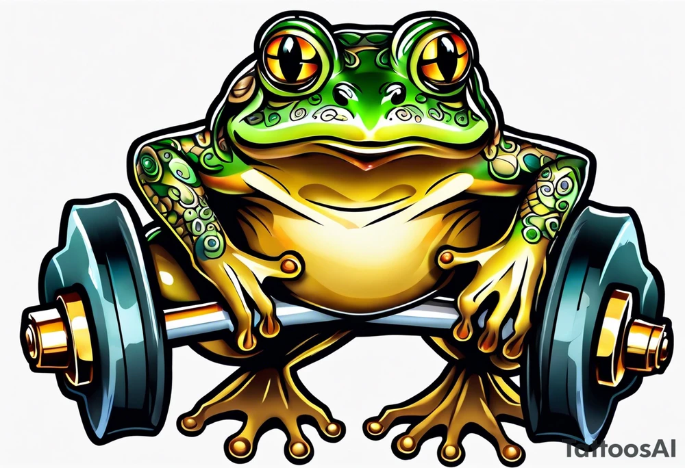Strong old frog lifting dumbells tattoo idea