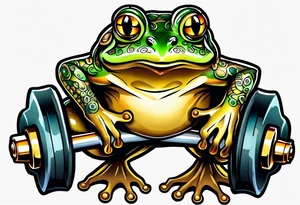 Strong old frog lifting dumbells tattoo idea