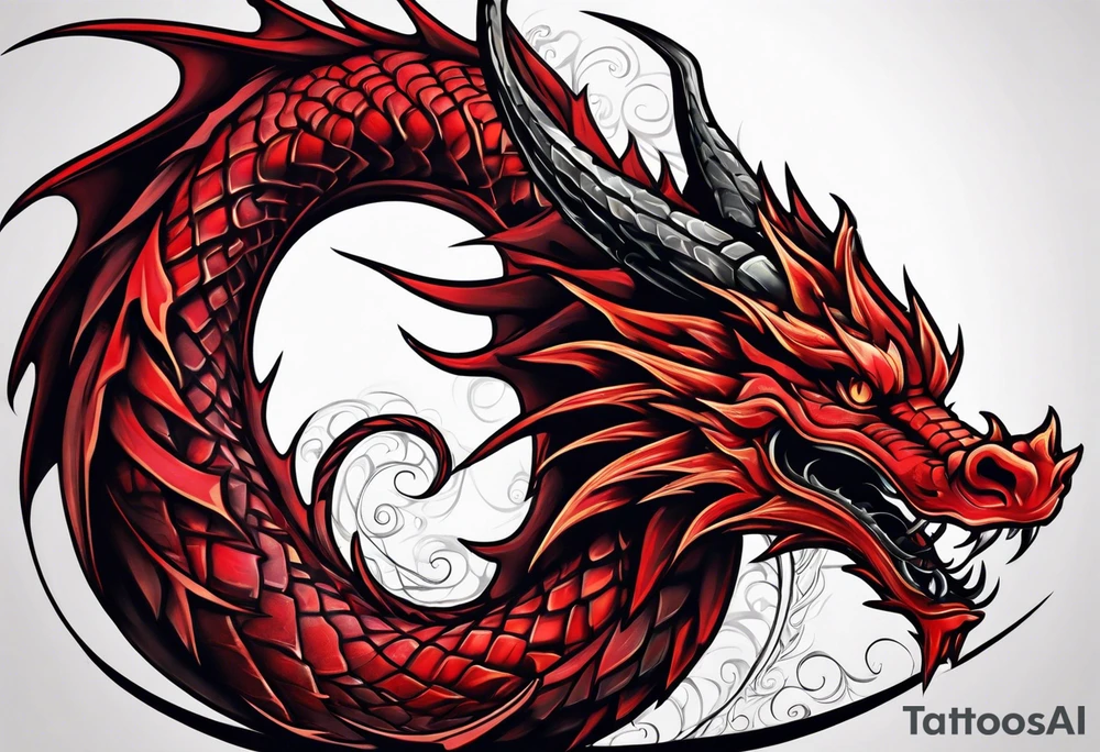 Spiraled Red dragon tattoo idea