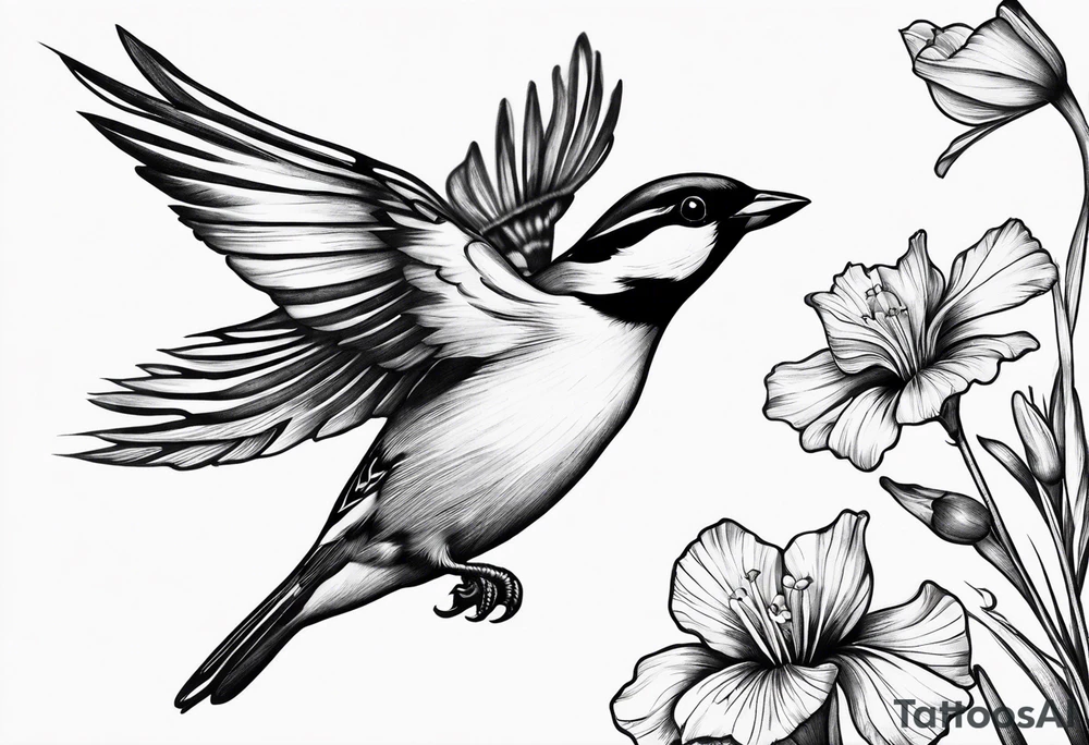 one flying
sparrow, sunrays,
make it a neck sleeve
add in a cosmos, iris, daisy, poppy and larkspur tattoo idea