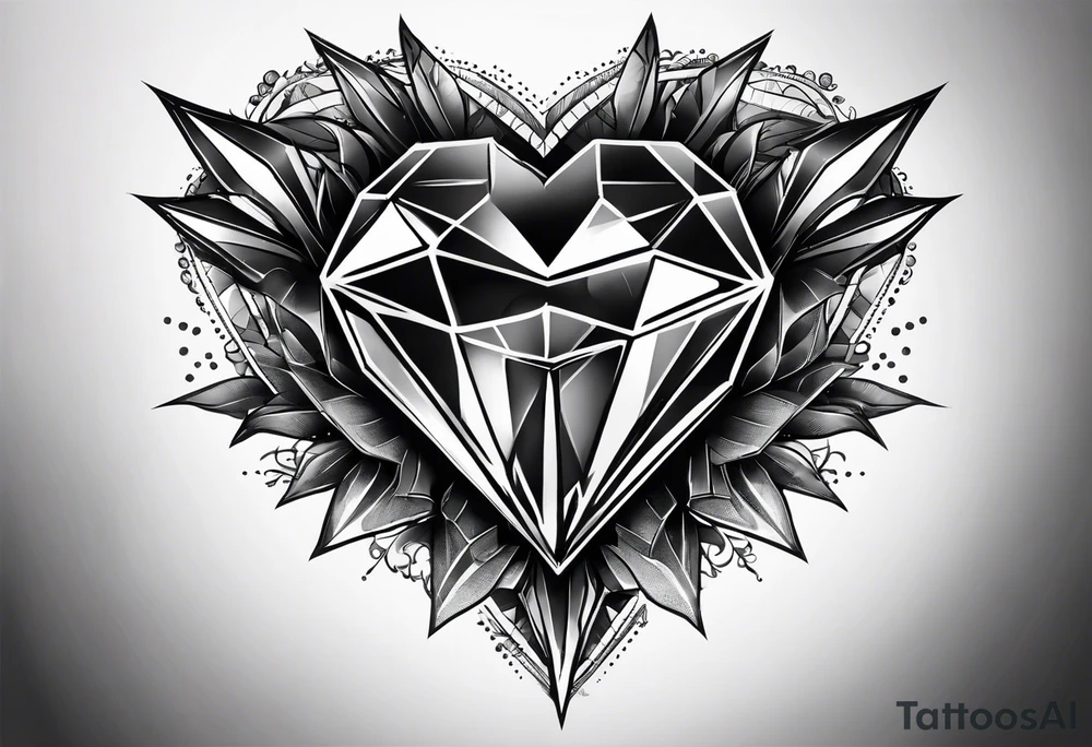 heart diamond black hexagon with spikes on top and black background tattoo idea