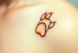 dog paw with fine fur details and warm shades of golden brown, caramel, and soft beige for a lifelike effect as heart tattoo idea