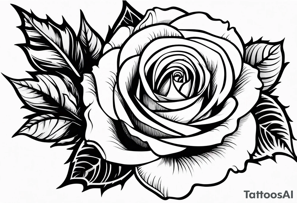 Rose flower with a holly flower stem tattoo idea