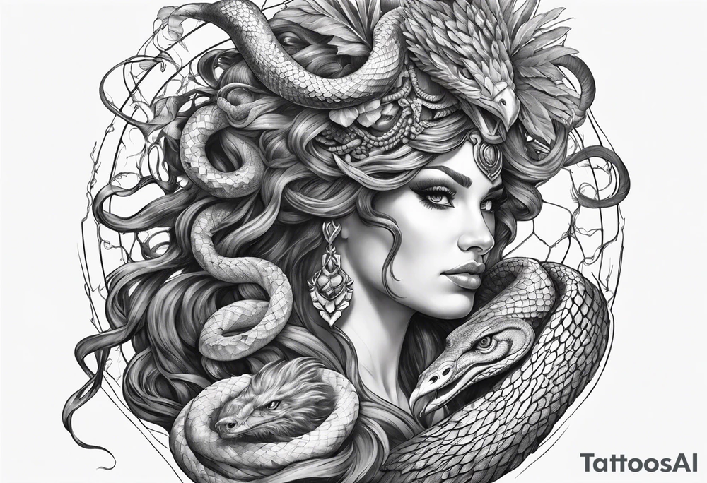 Medusa with snake hair and harpy sleeve tattoo idea