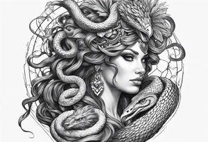 Medusa with snake hair and harpy sleeve tattoo idea