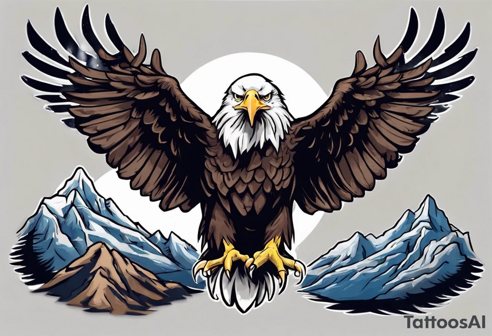 Tribute to Father representing a bald eagle with wings spread with mountain scene in the background tattoo idea