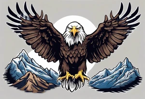 Tribute to Father representing a bald eagle with wings spread with mountain scene in the background tattoo idea