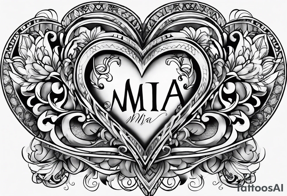 The word Mia in a heart tattoo idea