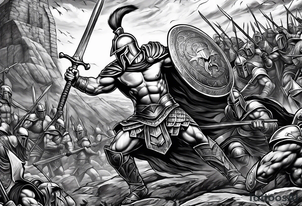 Spartan Warrior battle scene tattoo idea