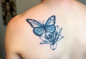 blue morph butterfly landing on a tiger lily tattoo idea