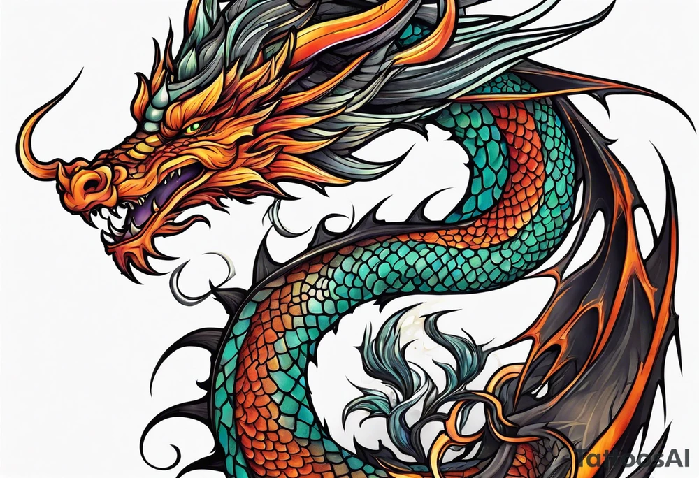 Tall skinny line dragon tattoo idea