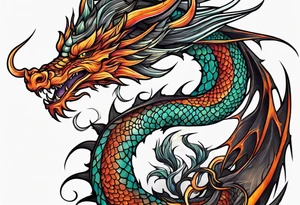 Tall skinny line dragon tattoo idea