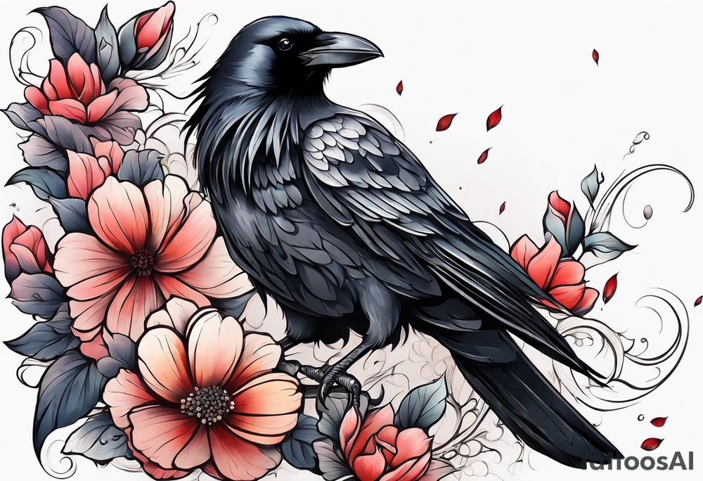 crow and flowers half sleeve tattoo idea