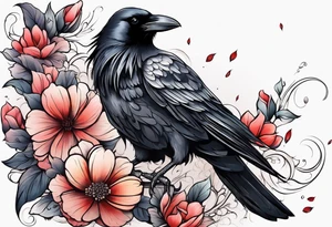 crow and flowers half sleeve tattoo idea