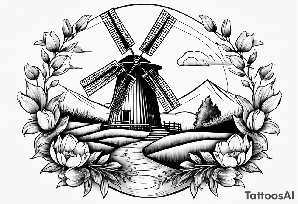windmill and tulip tattoo idea