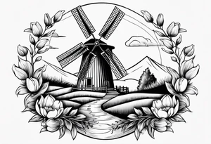 windmill and tulip tattoo idea