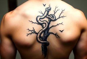 Snake climb on the tree tattoo idea