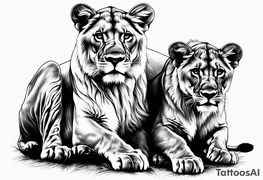 Lioness protecting her two cubs tattoo idea