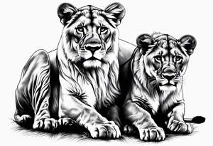 Lioness protecting her two cubs tattoo idea