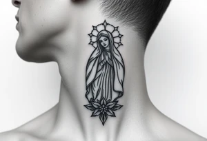 russian christian virgin mary neck design front facing tattoo idea