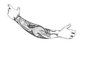 Sicilian Forearm tribal sleeve with patterns and symbols with snake scales tattoo idea