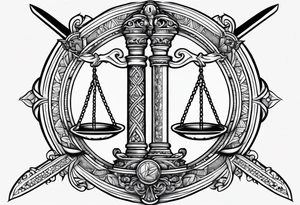 Sword with Libra scales fine lines tattoo idea
