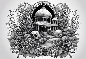 Leafy vines with grave yard tattoo idea