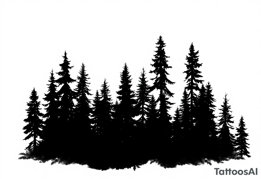 Coniferouse forest silhouette with black and gray trees tattoo idea