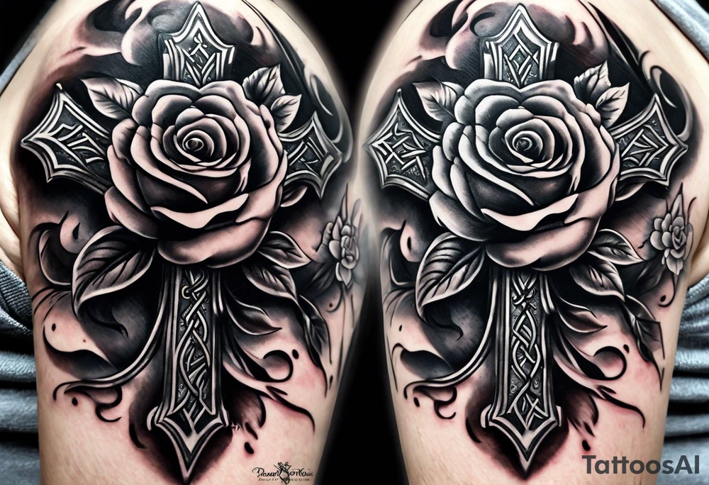 Cross that in the middle of it says “know your worth as well” and under it I would like my dads birthday the 30th of August 1966 and under that a rose tattoo idea