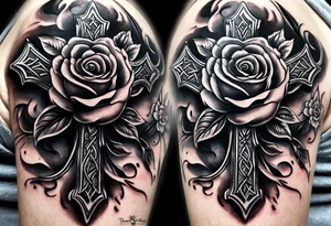 Cross that in the middle of it says “know your worth as well” and under it I would like my dads birthday the 30th of August 1966 and under that a rose tattoo idea