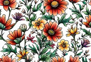 small long stem wildflower bouquet across fott tattoo idea