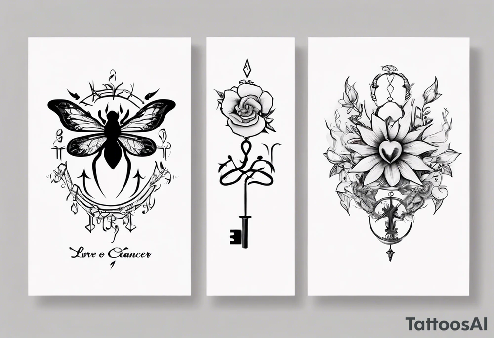 Couple tattoo love cancer horoscope key flower tattoo idea