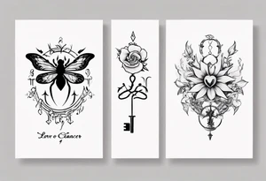 Couple tattoo love cancer horoscope key flower tattoo idea