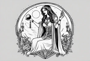 High priestess as a skeleton with moon tarot card tattoo idea