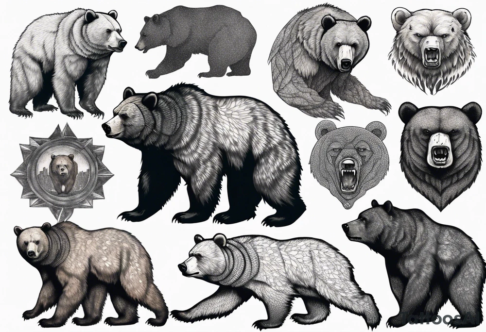 Serious bear coming up behind a city tattoo idea