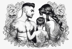 tatuaje de dos niñas y un hombre, con la Frase Por Siempre Juntos tattoo idea