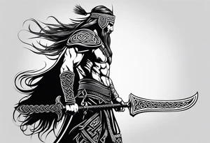 Side profile 
 of Celtic warrior with weapons unsheathed tattoo idea