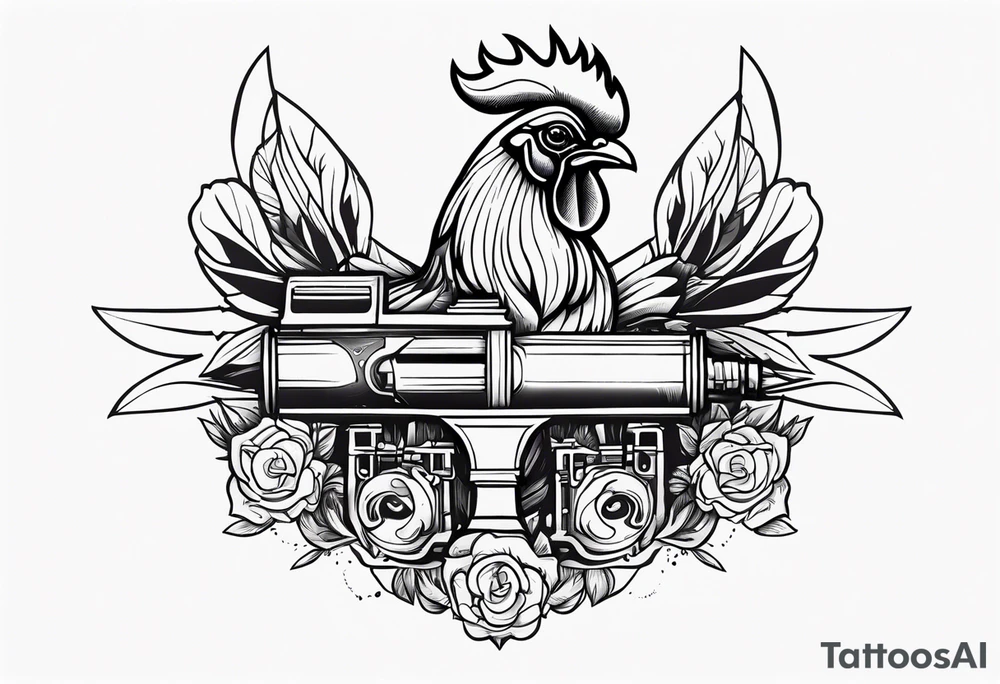 cartoon rooster holding a machine gun tattoo idea
