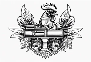 cartoon rooster holding a machine gun tattoo idea