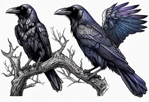 Evil Raven standing  on a tree branch tattoo idea