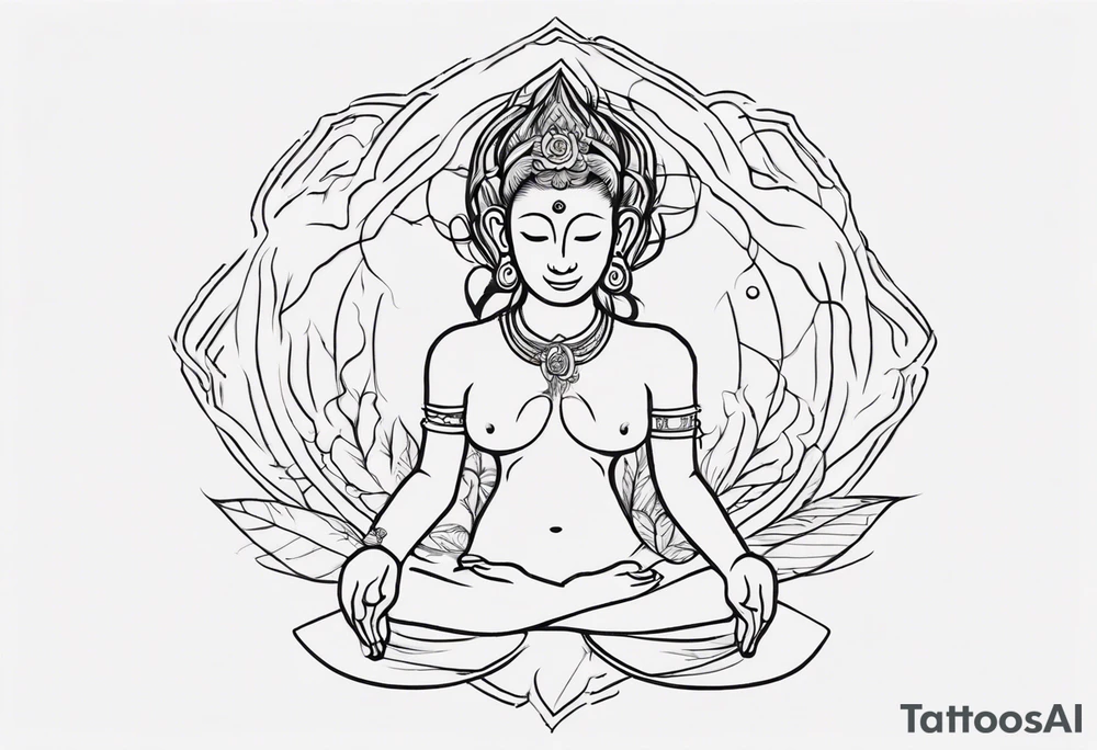 Creat a feminine line art tattoo. Single line. Images include monkey icon, pie icon, the Thai symbol for ten, and the breathe yoga symbol. Put icons in a long single line and keep them separate. Connect with dots and dashes. tattoo idea
