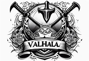 Valhalla sword shield axe 
stairs fog tattoo idea