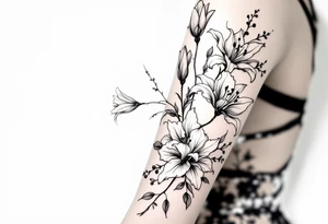 flower arrangement with spider lilies, tulip, lilies, cherry blossom tattoo idea