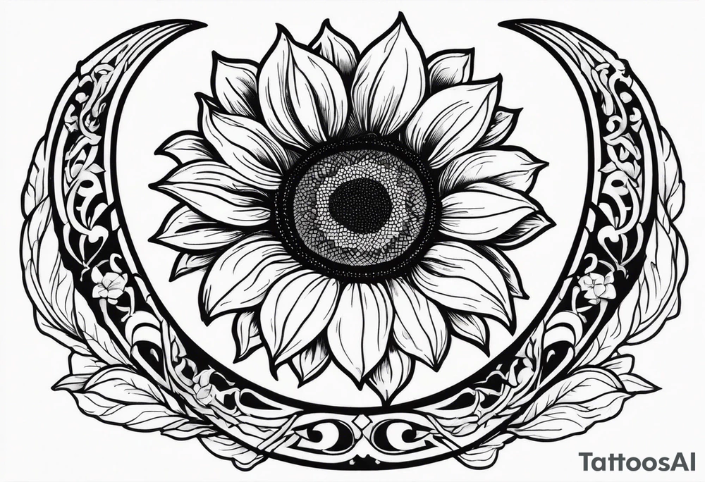 A steel horseshoe with a sunflower in the center tattoo idea