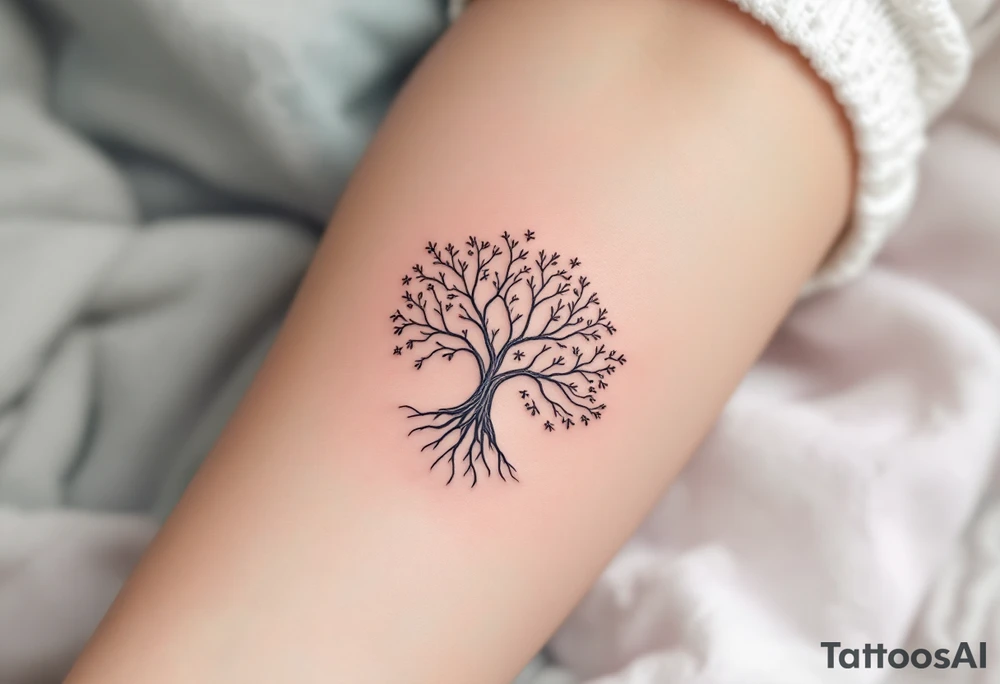 mystical tree of life with cosmic roots and celestial branches tattoo idea